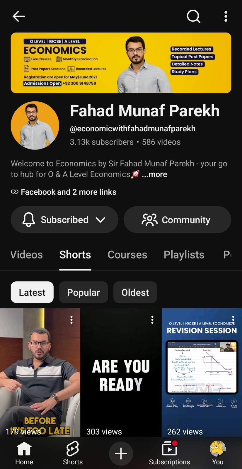 Fahad Munaf Parekh's YouTube channel — Economics lectures for O Level, IGCSE and A Level